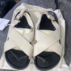 Women’s Cream Cross-Strap Sandals with Buckle